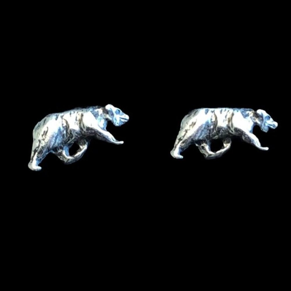 Sterling Silver 925 Grizzly Bear Tiny Stud Earrings USA Made Surgical Steel Post